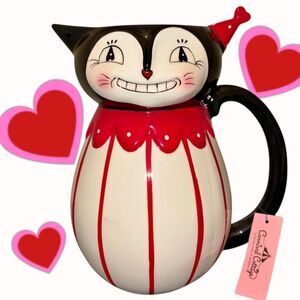 Johanna Parker  Carnival Cat Pitcher – Vintage Valentine Style Red White Black